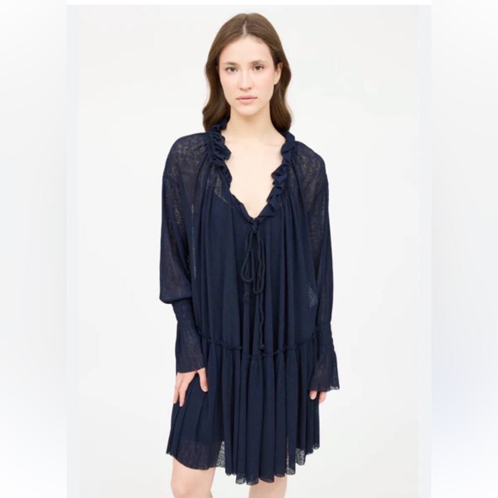 See by Chloe Navy Ruffle Mini Dress with Slip